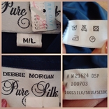 Debbie Morgan 100% pure silk Шелковая шикарная рубашка женская дл рукав синяя, photo number 9