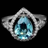 Кольцо серебряное 925 натуральный голубой топаз (SKY BLUE), цирконий. Р-16.5, фото №2