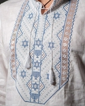 Вишиванка чоловіча Зірка Давида з льону, білого кольору, numer zdjęcia 4