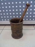 Mortar with pestle bronze height 13 cm, diameter 9 cm, pestle length 23.5 cm, photo number 2