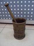 Mortar with pestle bronze height 13 cm, diameter 9 cm, pestle length 23.5 cm, photo number 3