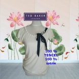 Ted Baker Красивая стильная женская футболка шелк+tencel лиоцел бело/молочная/синяя, фото №3
