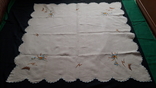 Скатерть фигурная бежевая с вышивкой, лён, винтаж, 108105 см, фото №2