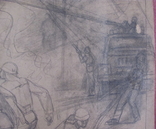 Соцреализм. Тушение пожара, карандаш. Рисунок с натуры, 1970-е, фото №5