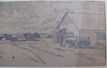 Соцреализм. Рисунок с натуры. Колхоз, тракторный парк, карандаш, 1970-е, фото №5