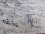 Соцреализм. Возле речки, село, лето. Рисунок с натуры, карандаш, 1970-е, фото №6