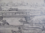 Соцреализм. Возле речки, село, лето. Рисунок с натуры, карандаш, 1970-е, фото №7