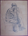 Соцреализм. Портрет юного охотника, карандаш. Рисунок с натуры, 1970-е, фото №3
