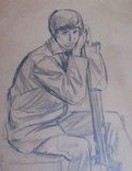 Соцреализм. Портрет юного охотника, карандаш. Рисунок с натуры, 1970-е, фото №4