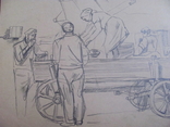 Соцреализм. Колхоз. Переездная полевая кухня, карандаш. Рисунок с натуры, 1970-е, фото №5