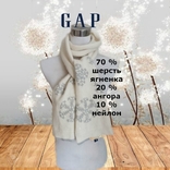 Gap Шерсть ягненка+ангора Красивый теплый женский шарф в снежинки молочный, фото №2
