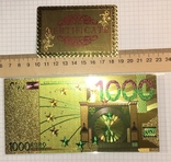 Золотая сувенирная банкнота 1000 Euro (24K) в защитном файле / золота сувенірна банкнота, фото №2