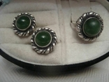 Set of earrings Ring Stone Jade Silver 925 No. 287, photo number 3