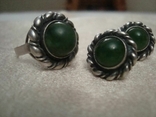  Set of earrings Ring Stone Jade Silver 925 No. 287, photo number 5