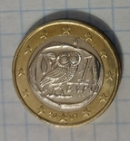 Монета 1 евро Греция Сова штемпельный блеск, фото №2