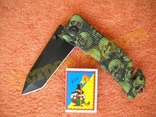 Нож тактический складной Green Skull стропорез стеклобой клипса, фото №4