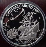 10.000 лир,Сан-Марино, 1997 год, Джон Кабот - серебро, фото №2