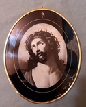 Jesus Antique Panel Glass Frame Brass Tag Europe 18*14.5cm, photo number 8
