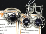 Кольцо, серьги, браслет, синие камни, фото №5