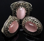 Кольцо, серьги, розовый камень, фото №2