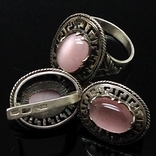 Кольцо, серьги, розовый камень, фото №6