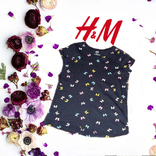 HM 2-4Y organik cotton Летняя футболка т синий принт бабочки для маленькой принцессы, фото №2
