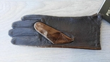 Женские демисезонные кожаные перчатки (кожа + лакированная ткань), фото №5