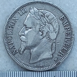 5 франков, Франция, 1869 год, ВВ, император Наполеон III, серебро 0.900, 24.68 грамм, photo number 2