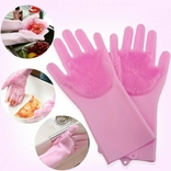 Перчатки для мытья посуды уборки Розовые хозяйственные силиконовые с резиновыми ворсинкам, photo number 2