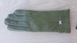 Женские кожаные перчатки с тонким мехом (зеленые, бордовые, светло-коричневые), фото №4