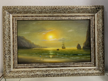 Картина "Яркая луна в бухте" Борисенко. Размер с рамой 680 на 480, фото №3
