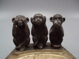 Попільничка, три мавпи, мавпи, не чую, не бачу, не кажу, мавпи, бронзові, висота 9,5 см, фото №6