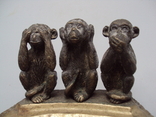 Попільничка, три мавпи, мавпи, не чую, не бачу, не кажу, мавпи, бронзові, висота 9,5 см, фото №11