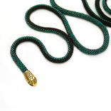 A long emerald black necklace handmade in the shape of an Ouroboros snake. Length 51 inch, photo number 6