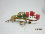 Vintage brooch, rose branch, corals, jade, gilding, photo number 7