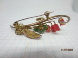 Vintage brooch, rose branch, corals, jade, gilding, photo number 9