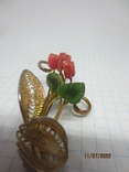 Vintage brooch, rose branch, corals, jade, gilding, photo number 10