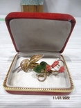 Vintage brooch, rose branch, corals, jade, gilding, photo number 11