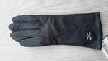 Женские черные кожаные демисезонные перчатки, фото №3