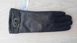 Женские черные кожаные демисезонные перчатки (тонкий мех), фото №2