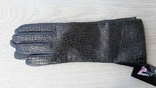 Женские черные кожаные демисезонные перчатки с тонким мехом, фото №9