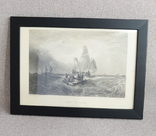Большая Антикварная гравюра Boats off Calais, фото №2