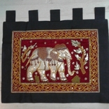 Elephant Burma Kalaga Panel Tapestry Handmade Burma Vintage Sequins Beads, photo number 2