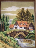 Вышитая картина "Домик у реки", ручная работа, Бавария, Германия, фото №2