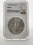 1986, Американский орёл, слаб ms 69 первая монета в серии., фото №2