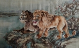 "Lions in pairs" Embroidered picture Old China 1936 Embroidery smooth silk on silk, photo number 2