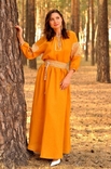Плаття з вишивкою гірчичного кольору з натурального льону, фото №2
