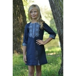 Сукня для дівчинки з синього льону з вишивкою, numer zdjęcia 2