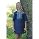 Сукня для дівчинки з синього льону з вишивкою, фото №4