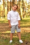 Вишиванка дитяча для хлопчика з натурального льону вишита "білим по білому", фото №4